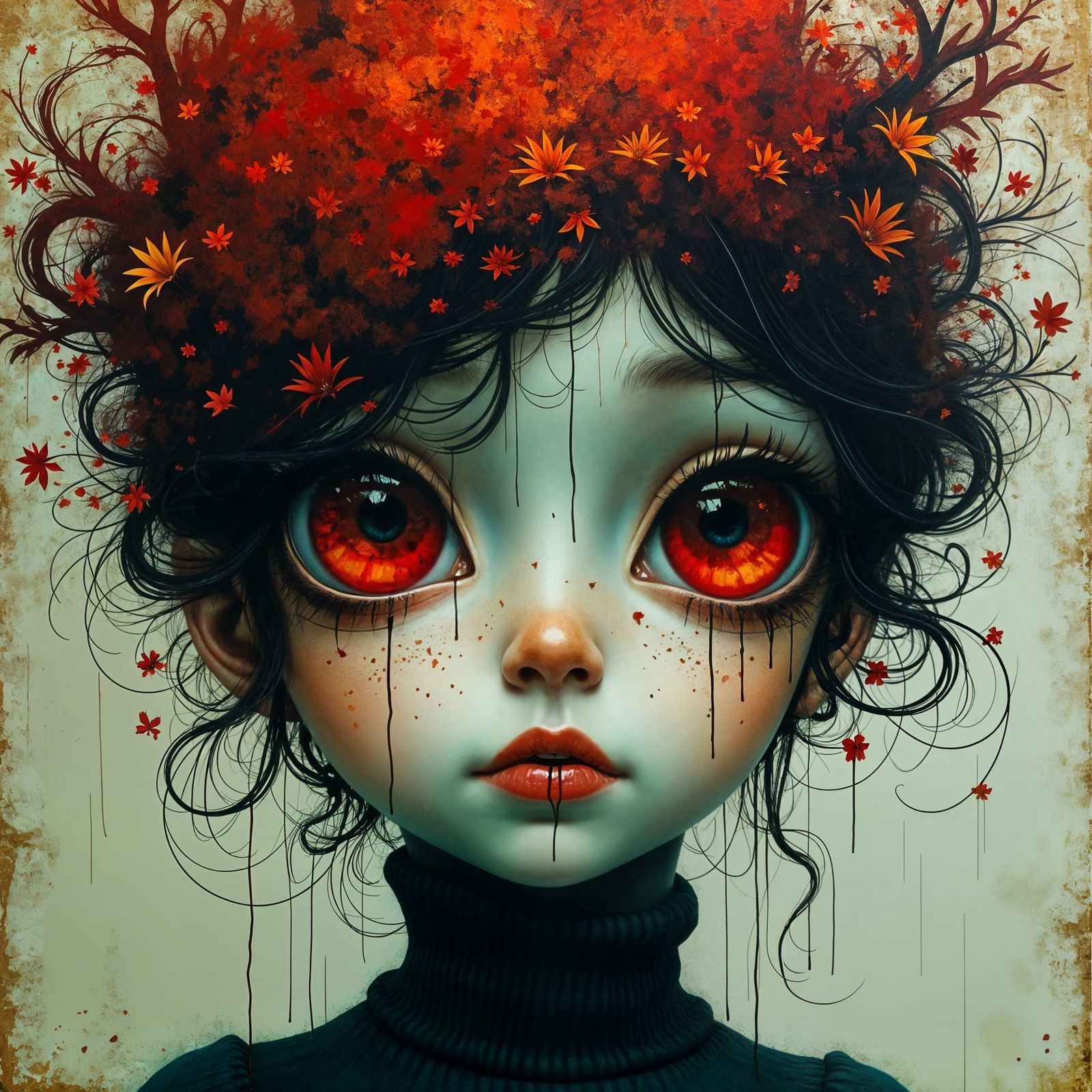 Hyper Cute Lady Portrait with Double Exposure in Pop Surreal...