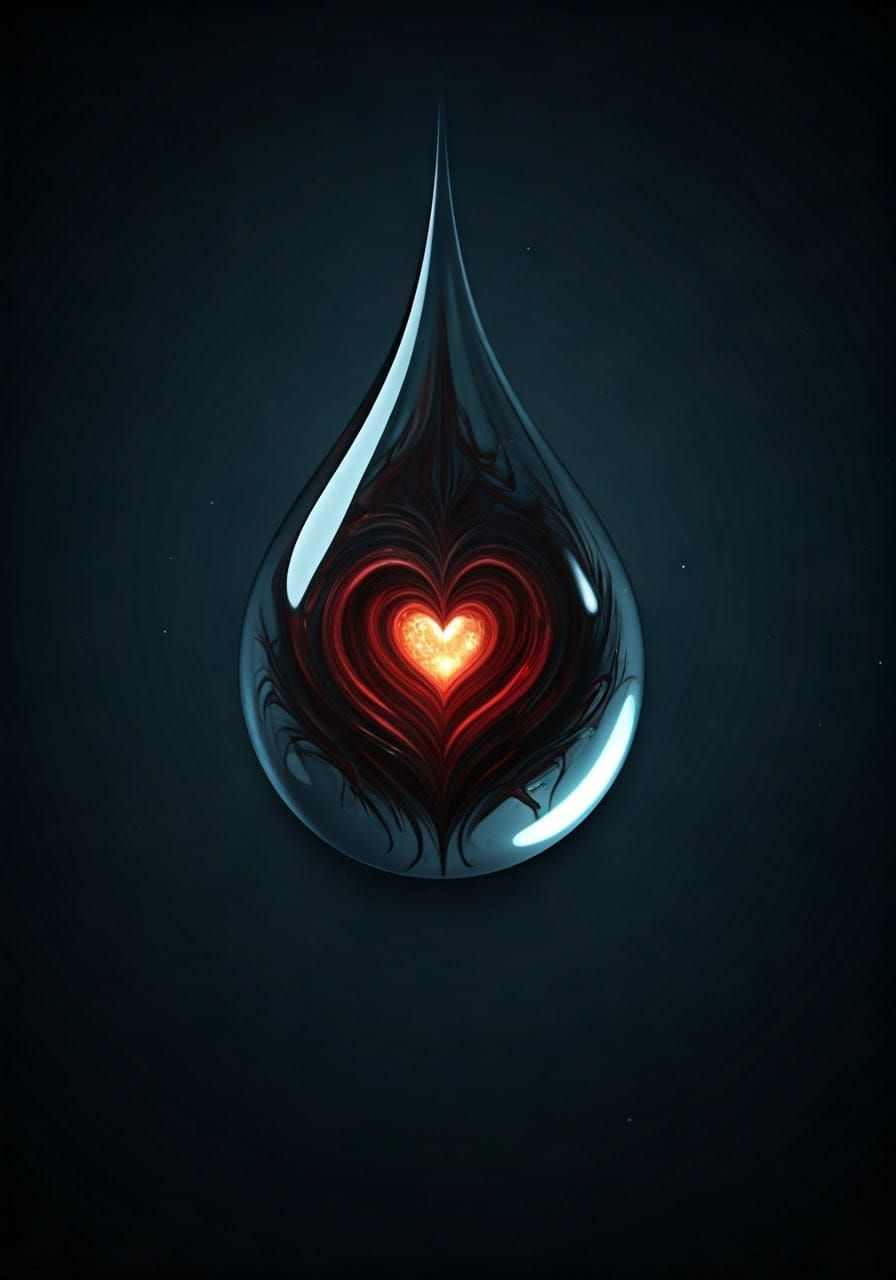 Dark Heart Water Droplet in Surreal Style