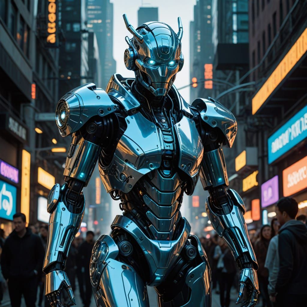 Cyberpunk Robot Struts Down Neon Catwalk