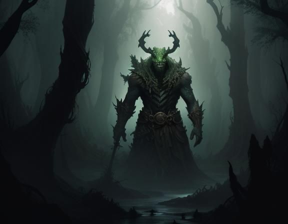 Bullywug in Mist-Shrouded Swamp: Dark Fantasy Art
