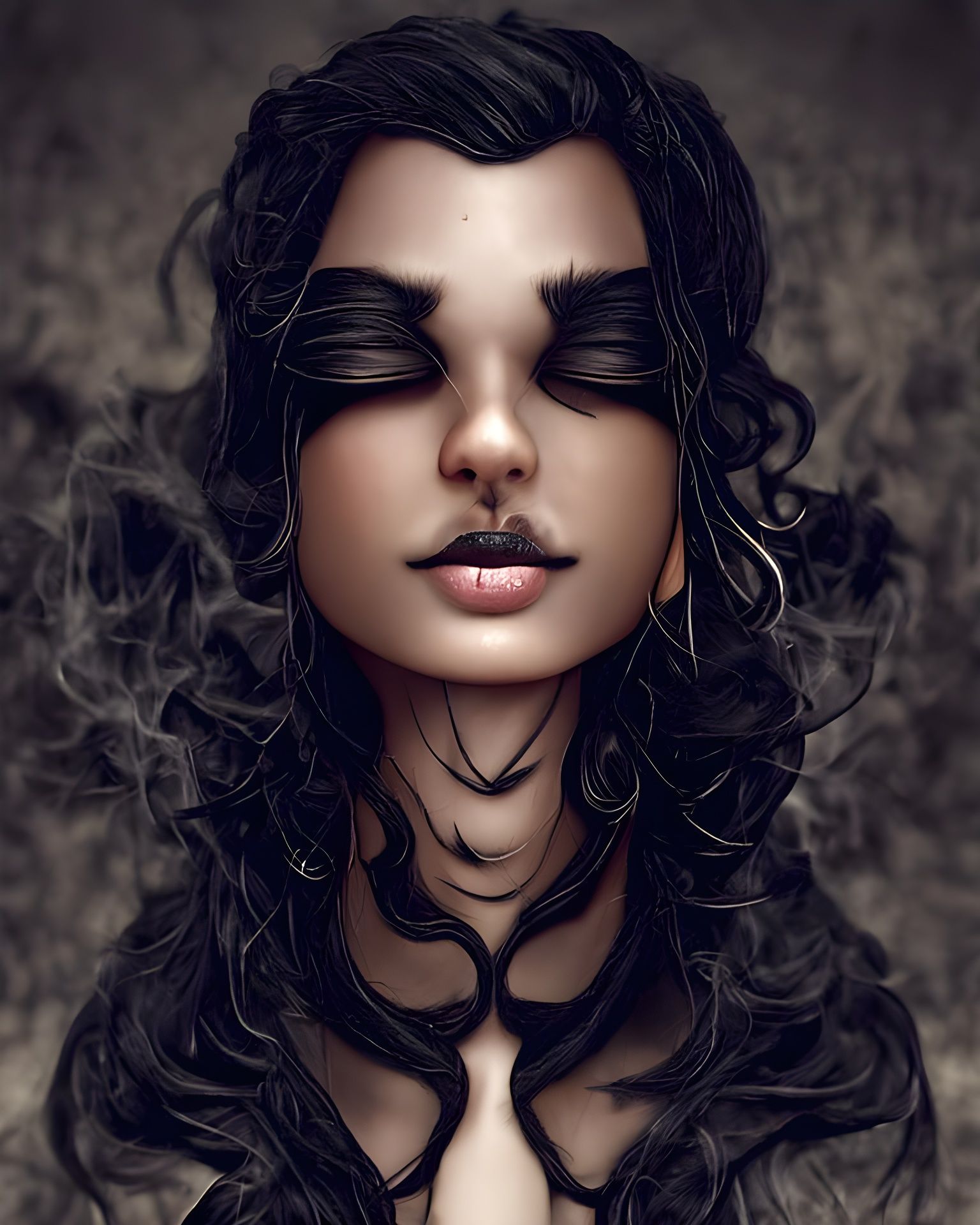 Tanned Woman with Closed Eyes in Film Noir Style