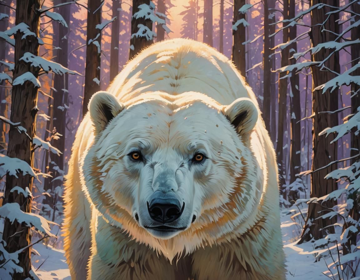 Polar Bear Portrait with Teal Eyes in Golden Hour