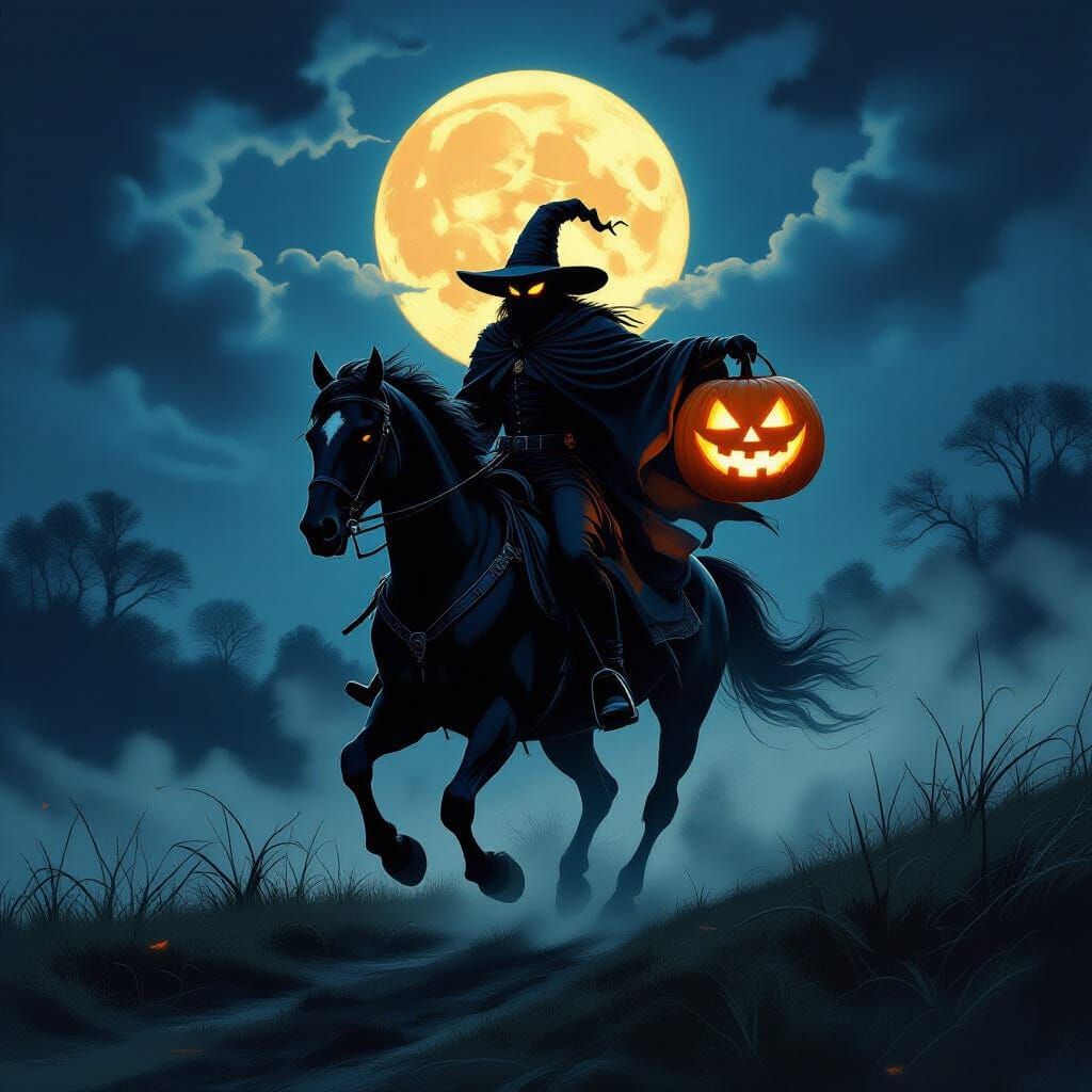 Terrifying Headless Horseman Rides Through Misty Moor