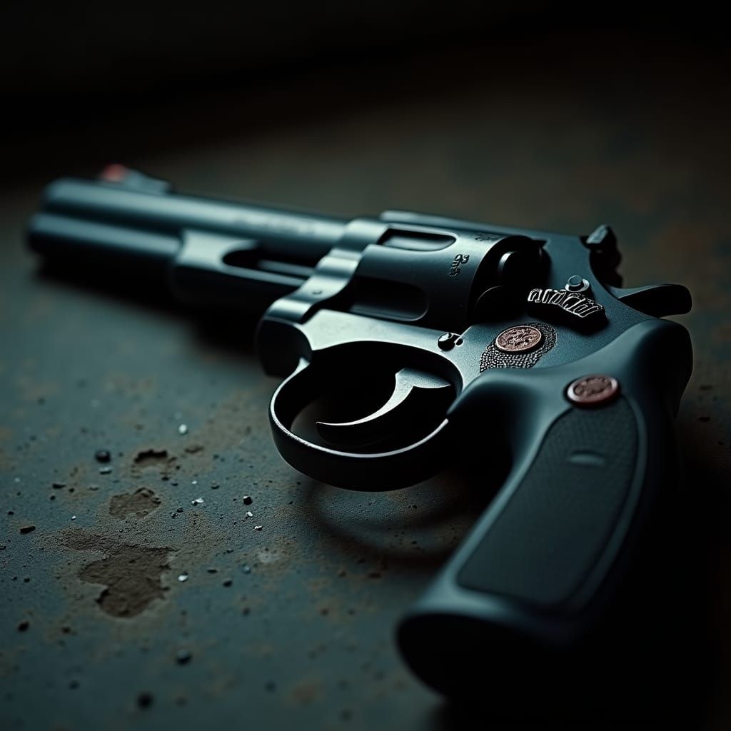 Dramatic Revolver with Red Trigger on Film