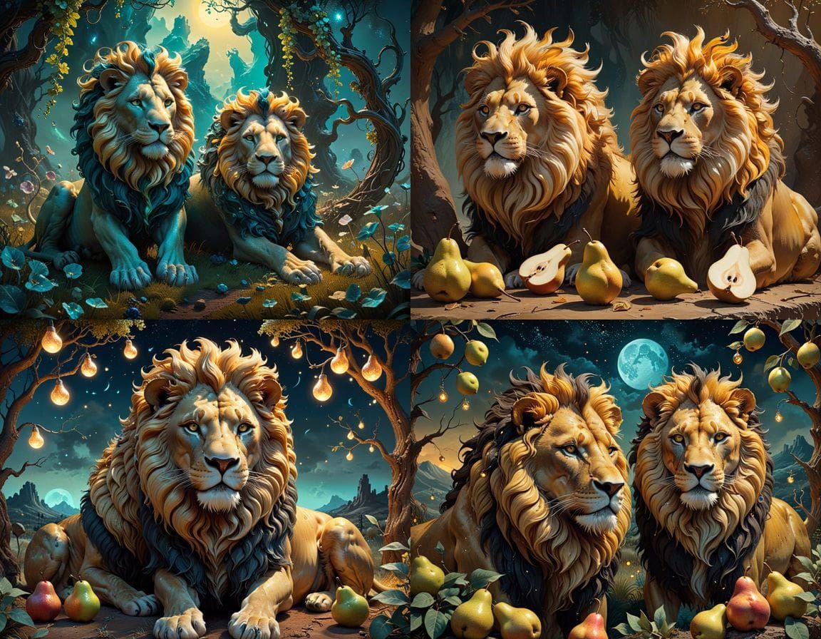 Lion Pear Fusion Beings in Ethereal Fantasy