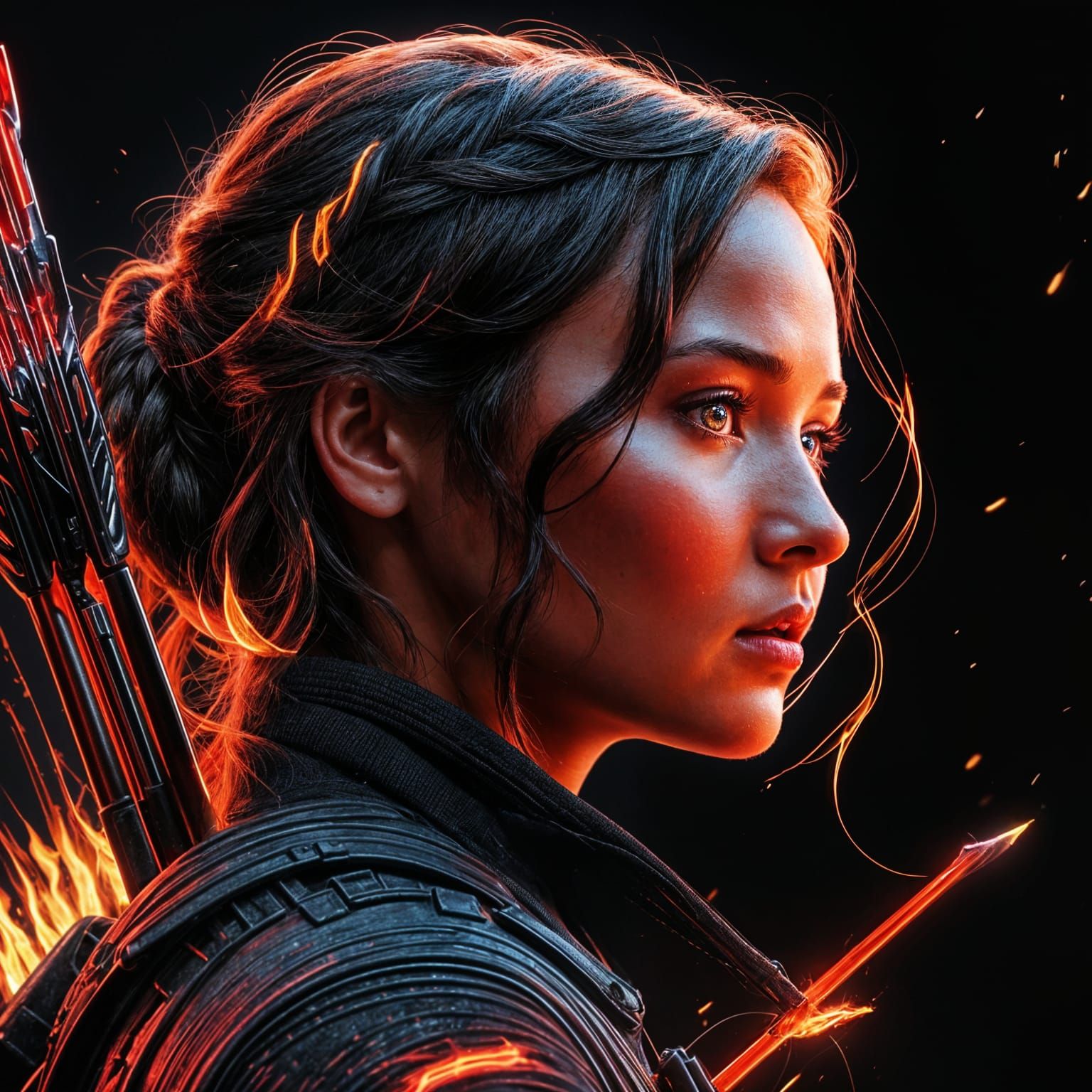 Neon Katniss Everdeen Silhouette: Digital Art