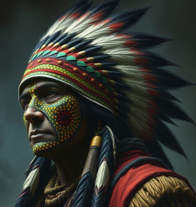 Indian Warrior with War Paint in Horror Style