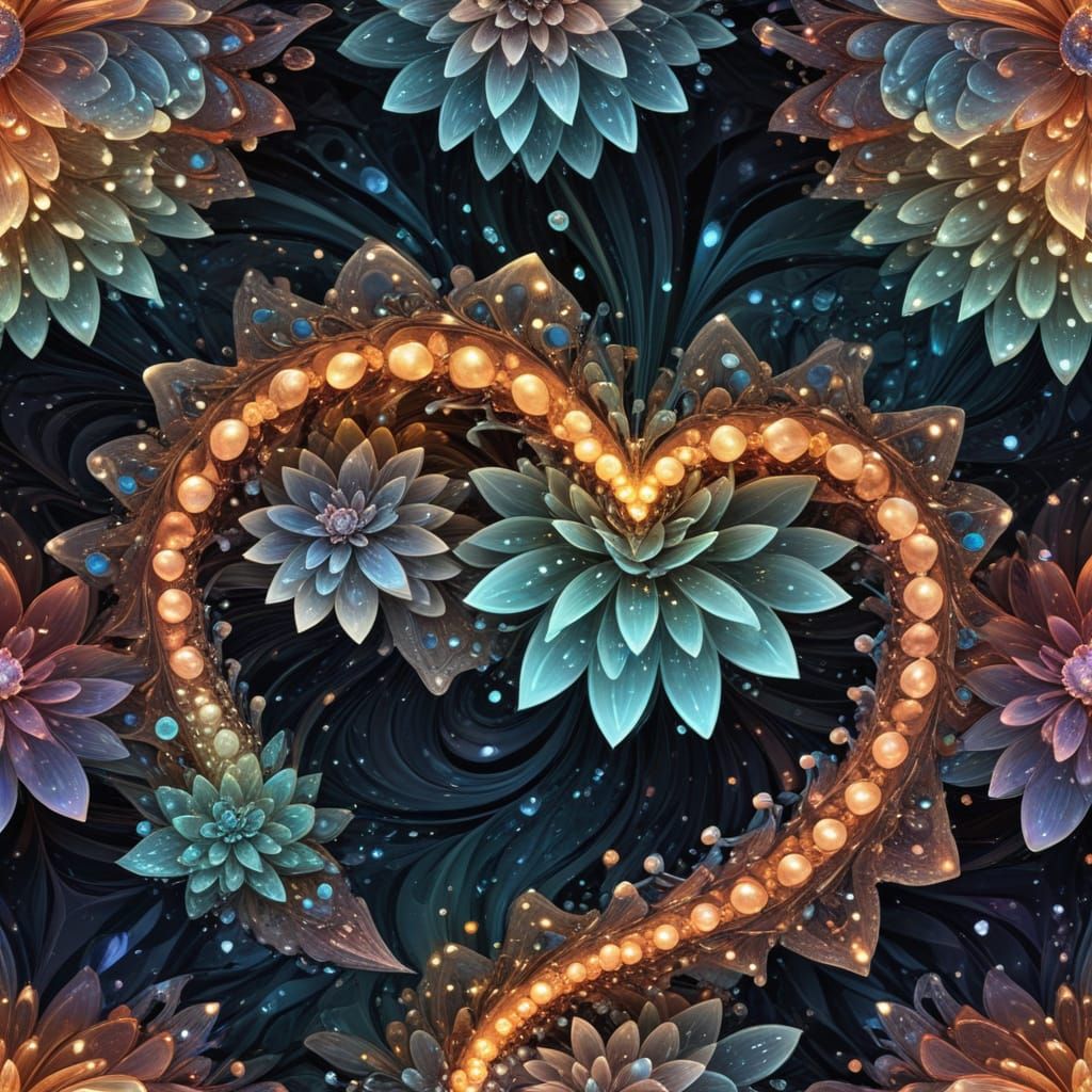 Romantic Bookstore Scene with Vibrant Gemstones and Flowers