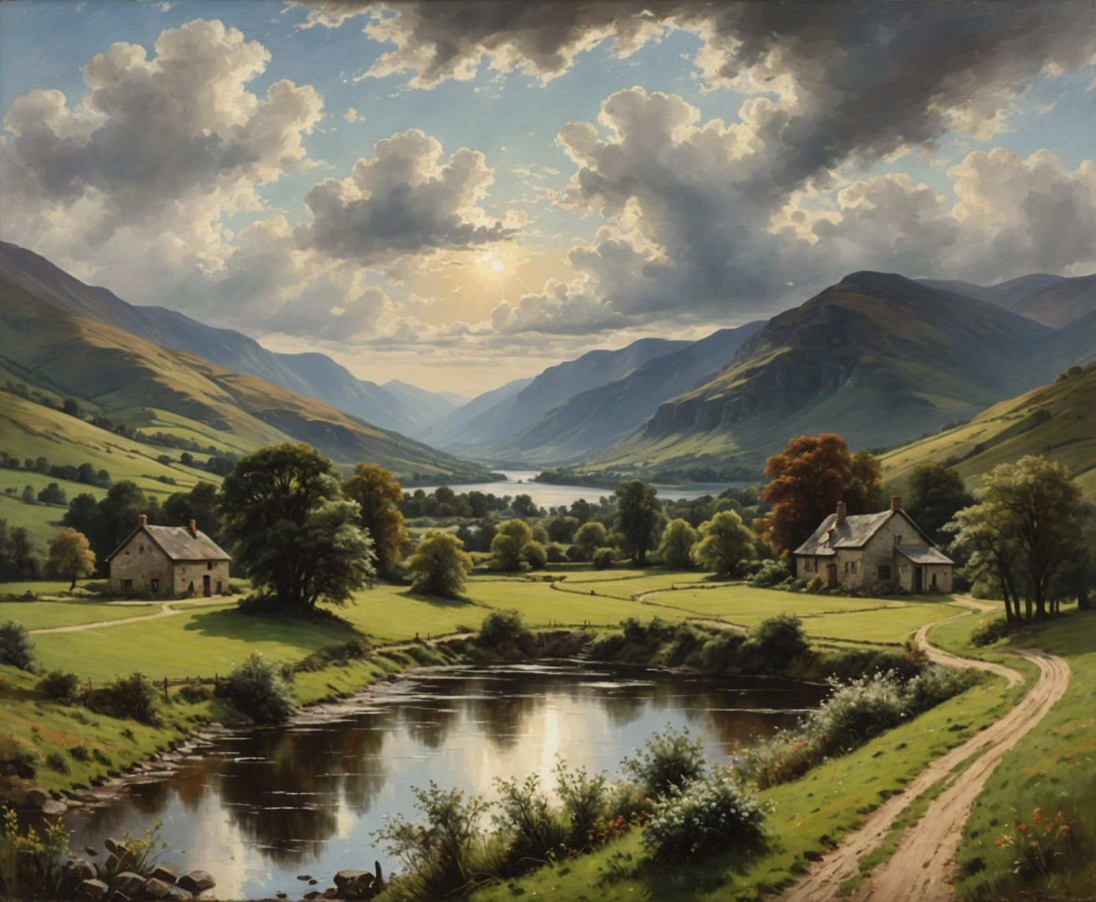 Ethereal Valley Landscape in Oil Painting Style