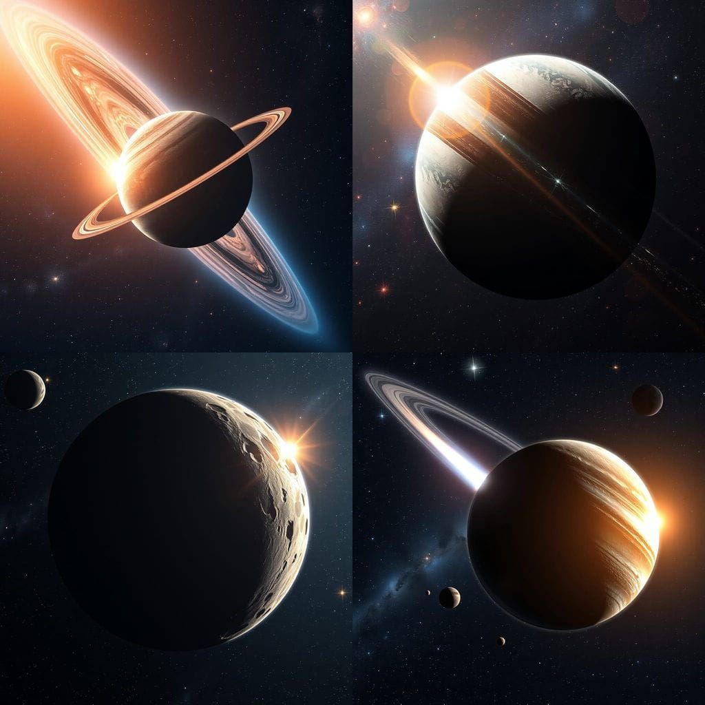 Glowing Spaceship Descending onto Rocky Planet with Stars an...