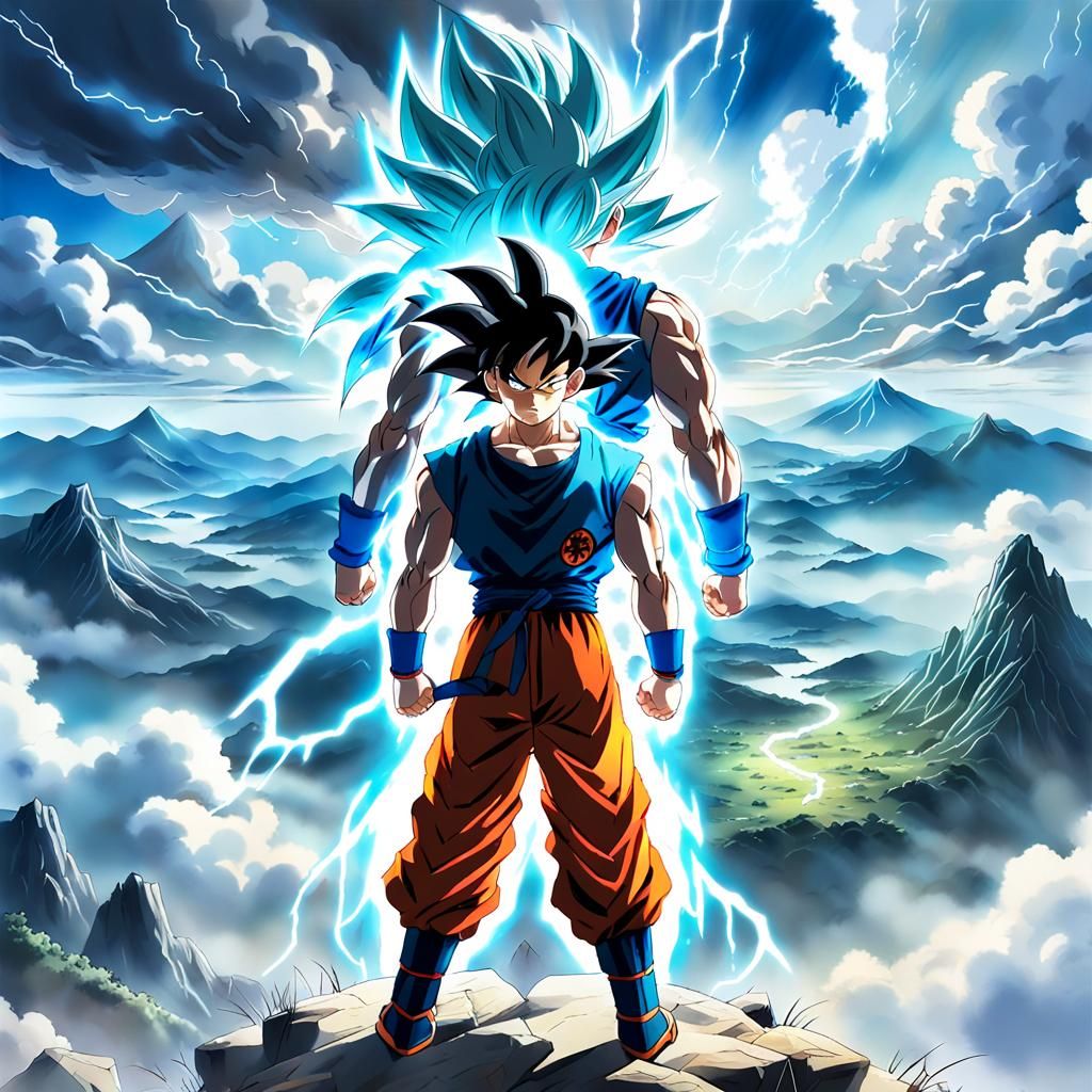 Goku's Ki Aura in Misty Anime Landscape