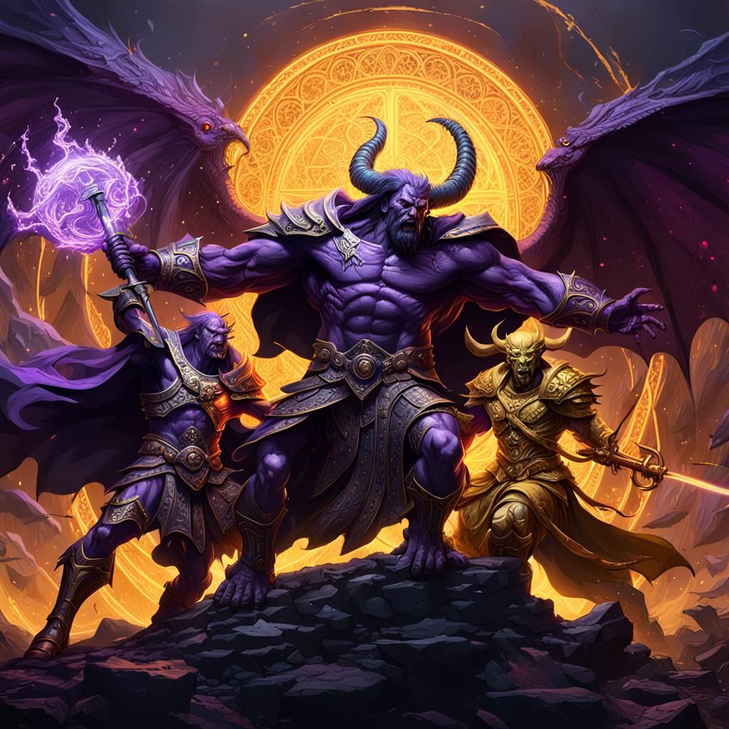 Epic Battle Between God and Satan in Dark Fantasy Style
