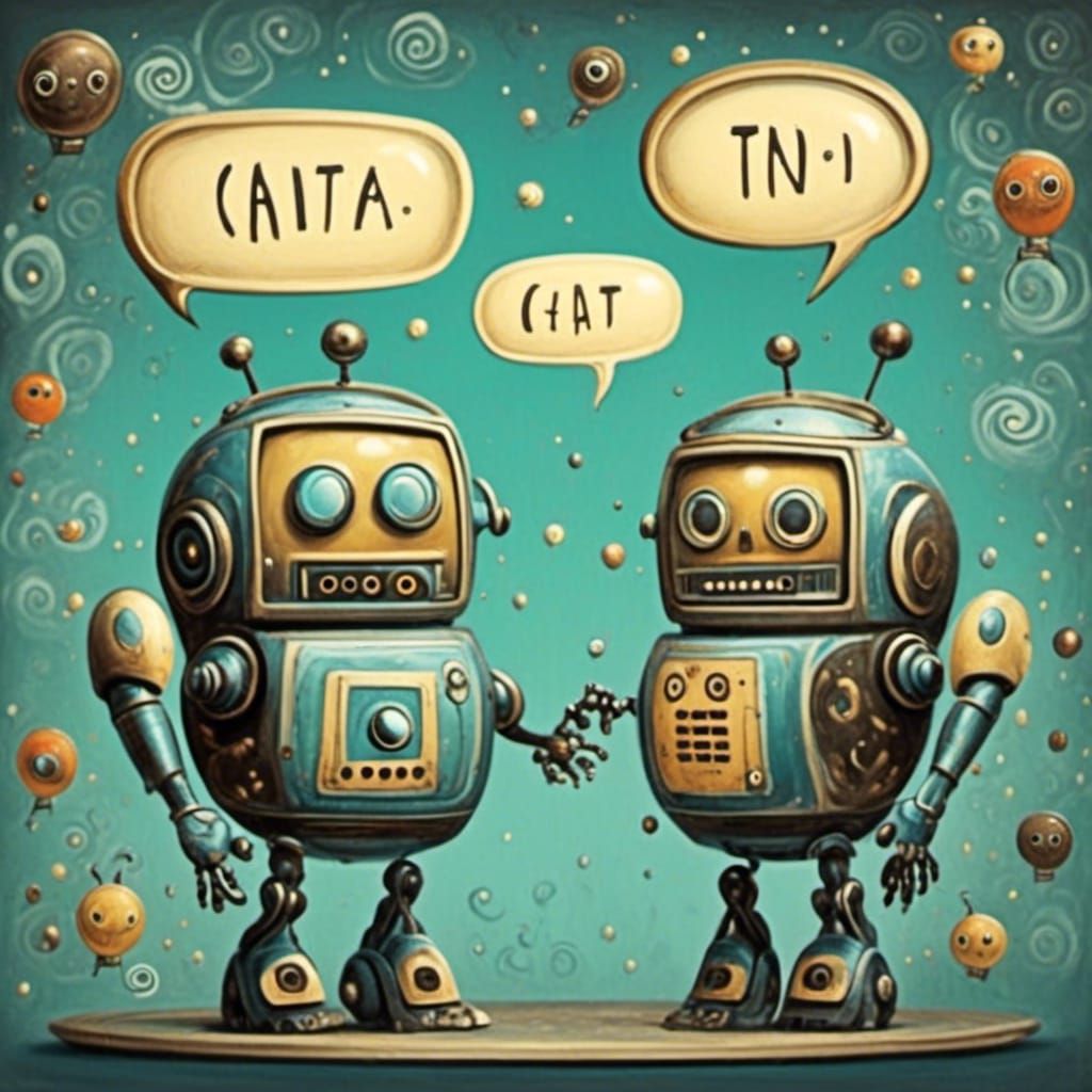 Psychedelic Robots Chatting in Charcoal Style