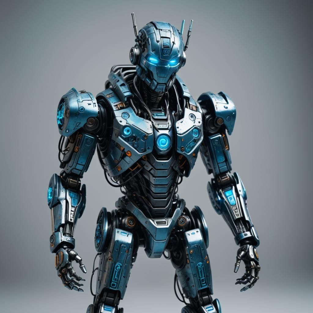 Cyberpunk Robot Action Figure with Holographic Display