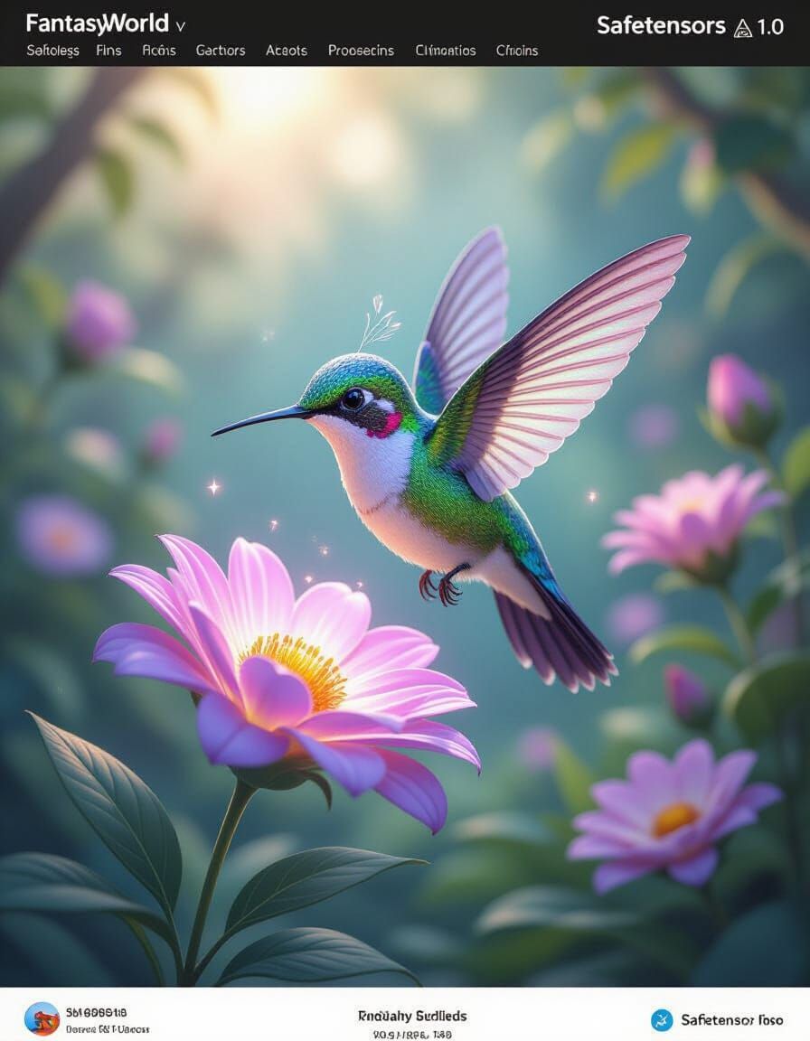 Adorable Fantasy Creature with Hummingbird Wings in Fairy Ga...