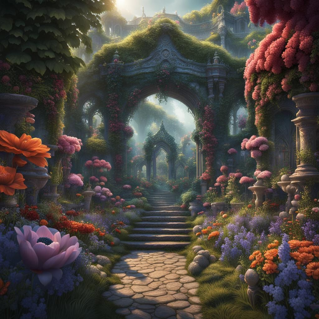 Fantastical Secret Flower Garden in Detailed Matte Painting