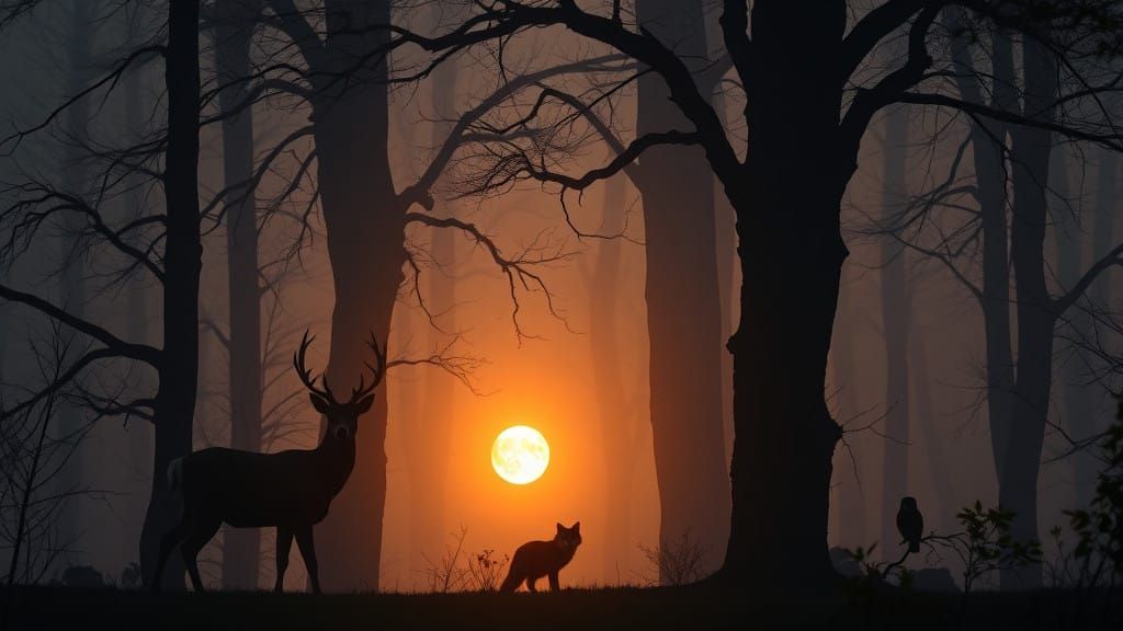 Misty Forest at Dusk, Blending into Shadows