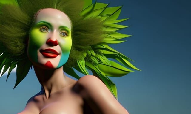 Woman with Clear Body Paint in Eden: 3D Art