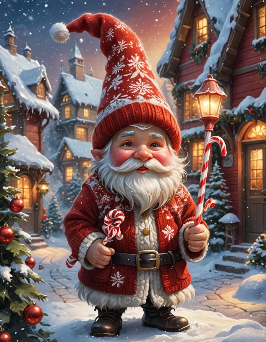 Christmas Gnome with Candy Cane: Digital Fantasy Art