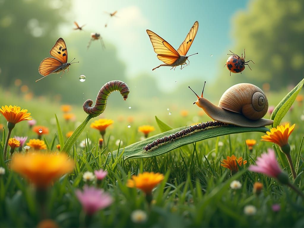 Detailed Miniature World with Flowers and Insects