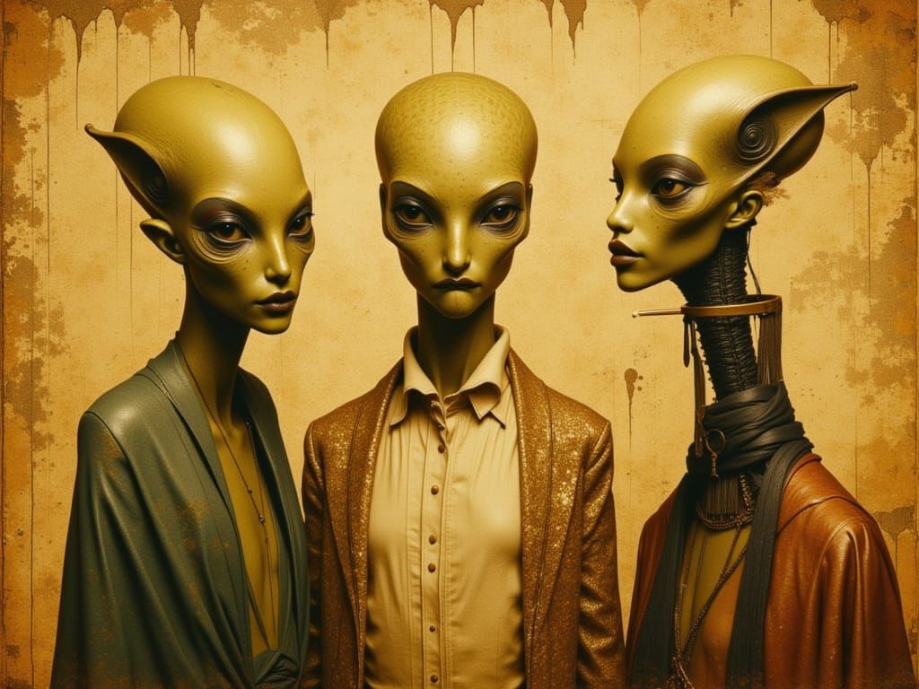 Friendly Aliens in Elegant Attire, Digital Painting