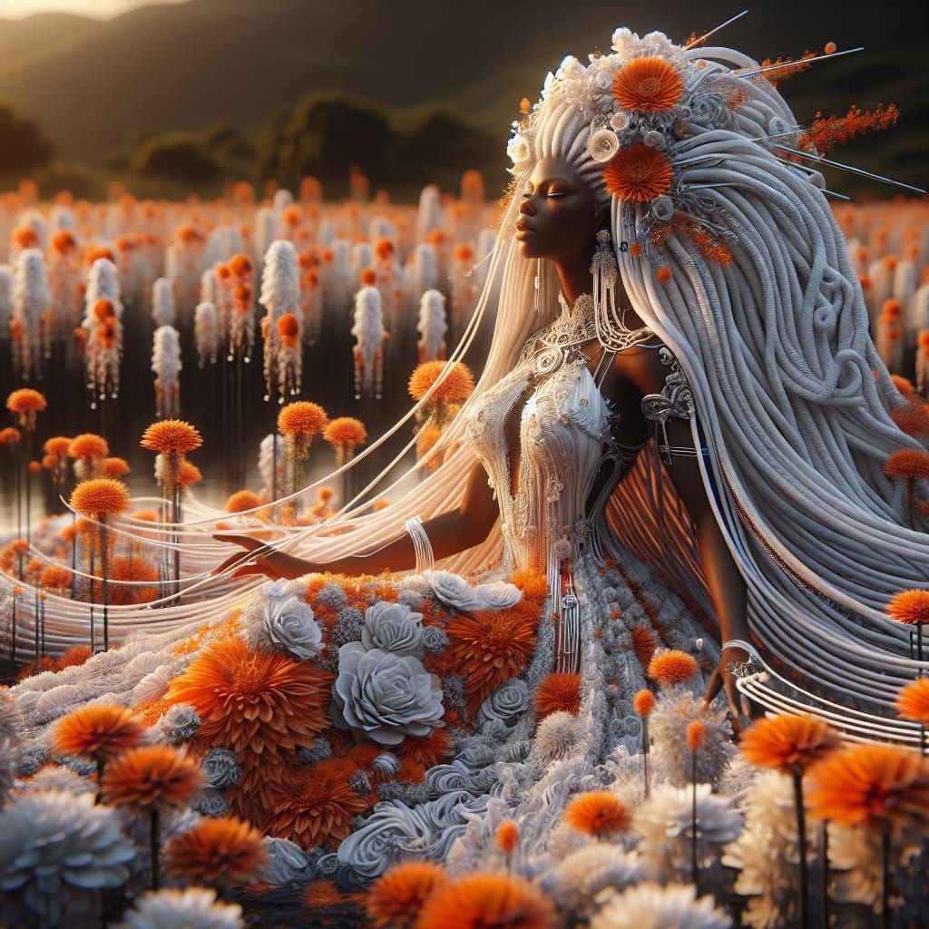 Hispanic Goddess Conducts Symphony in Orange Blossom Field