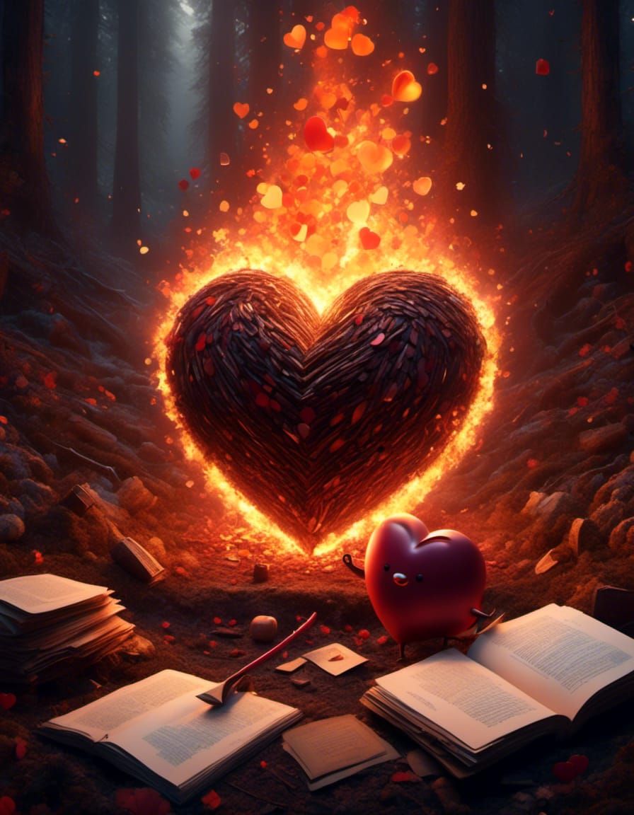 Anthropomorphic Love Heart Character Burning Documents