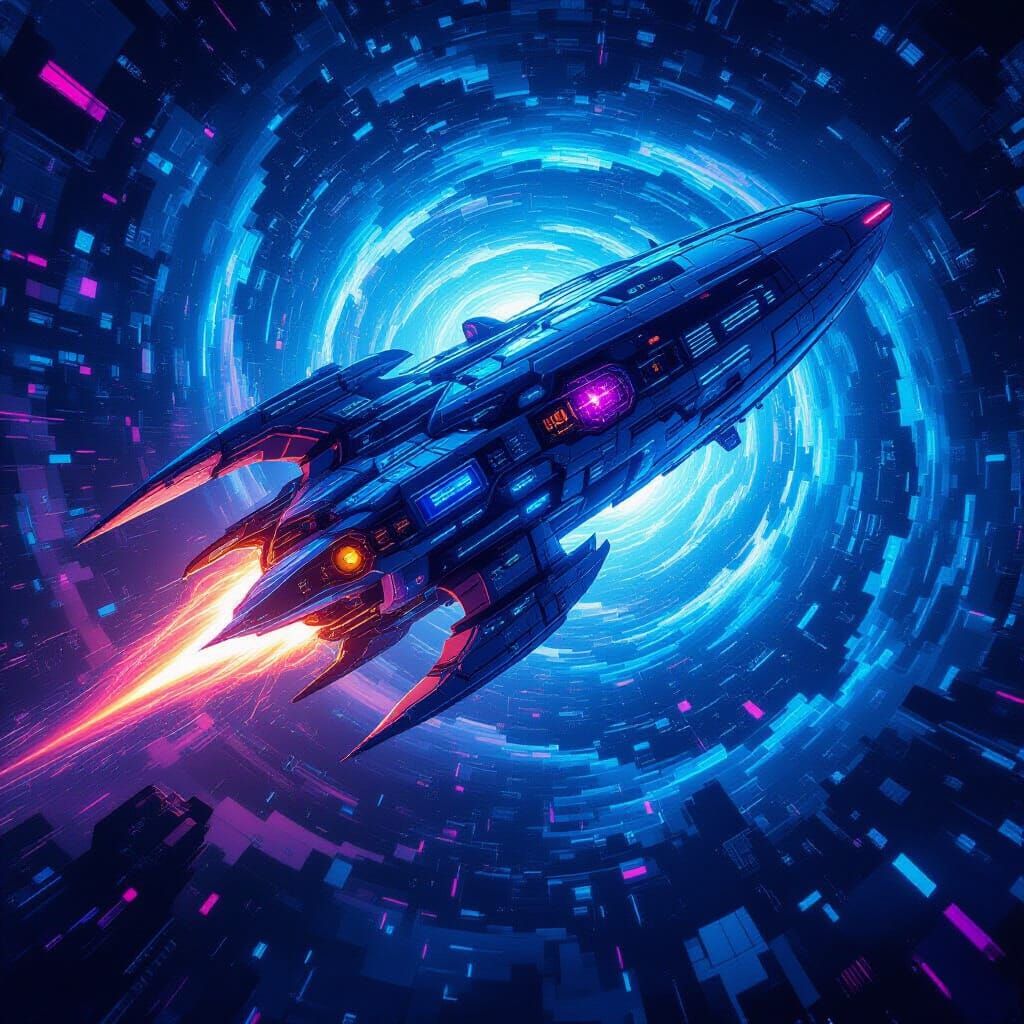 Bio-Mechanical Dragon Starship Emerges from Data Vortex