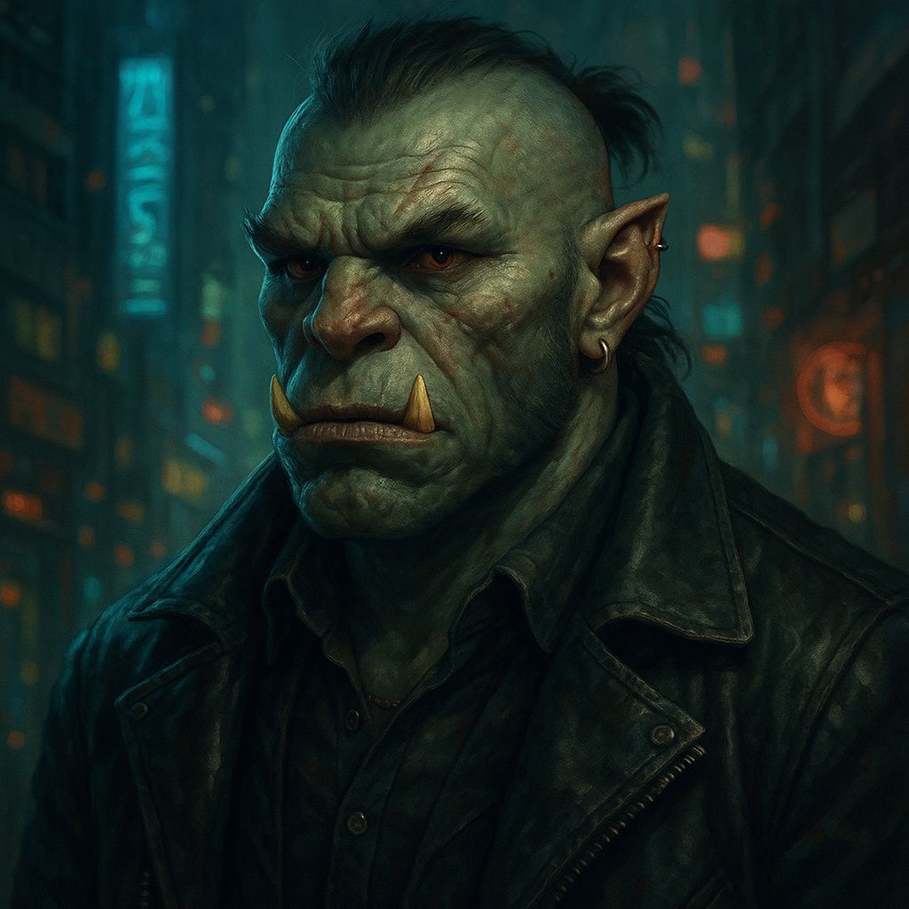 Shadowrun Troglodyte Face in Cyberpunk Style