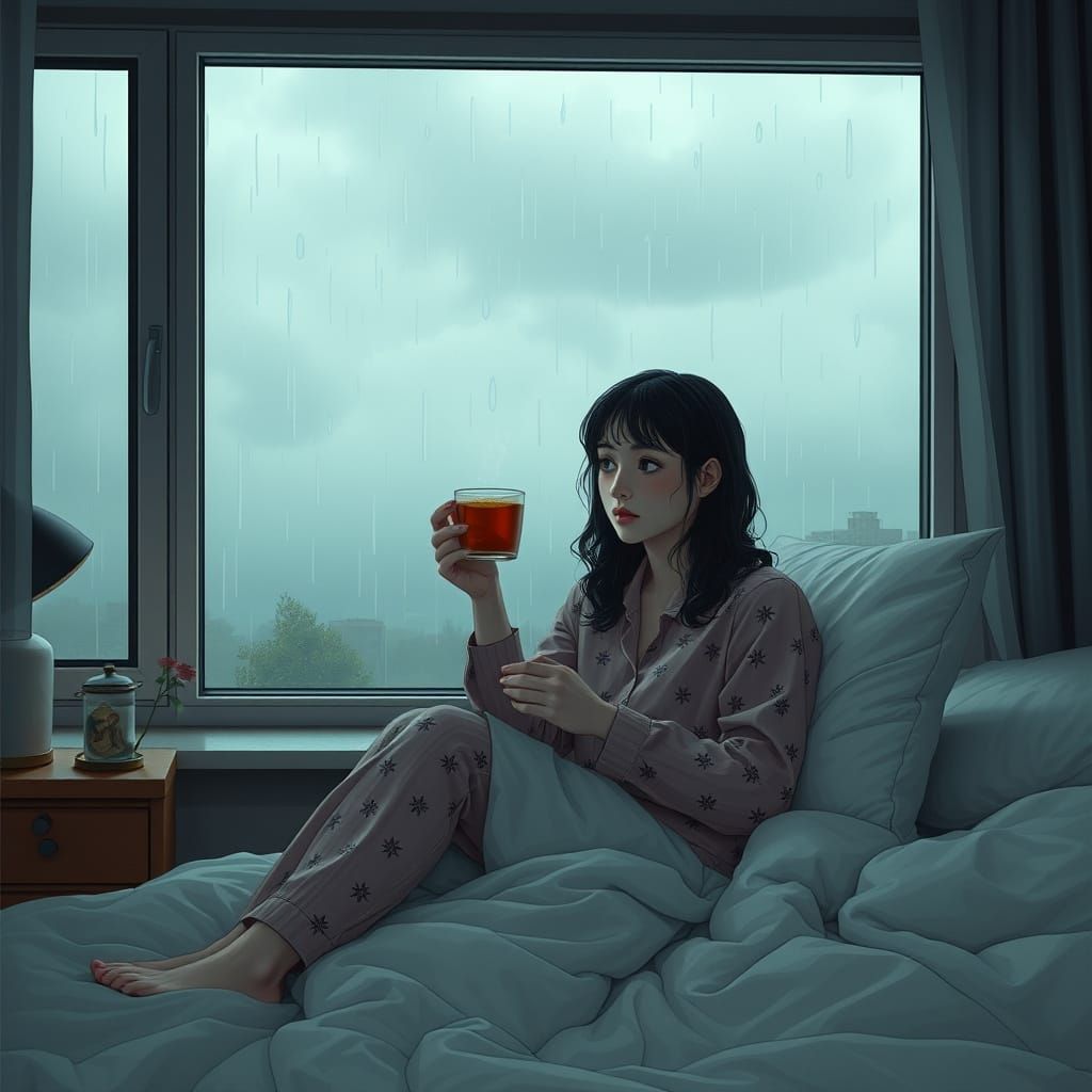 Cozy Morning Solace in Grey Rainy Skies