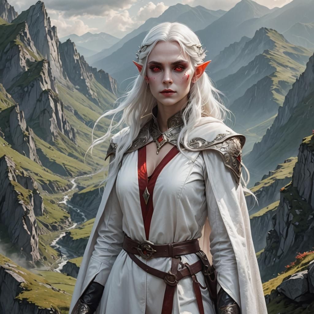 Elegant Elf Woman in Mountain Landscape