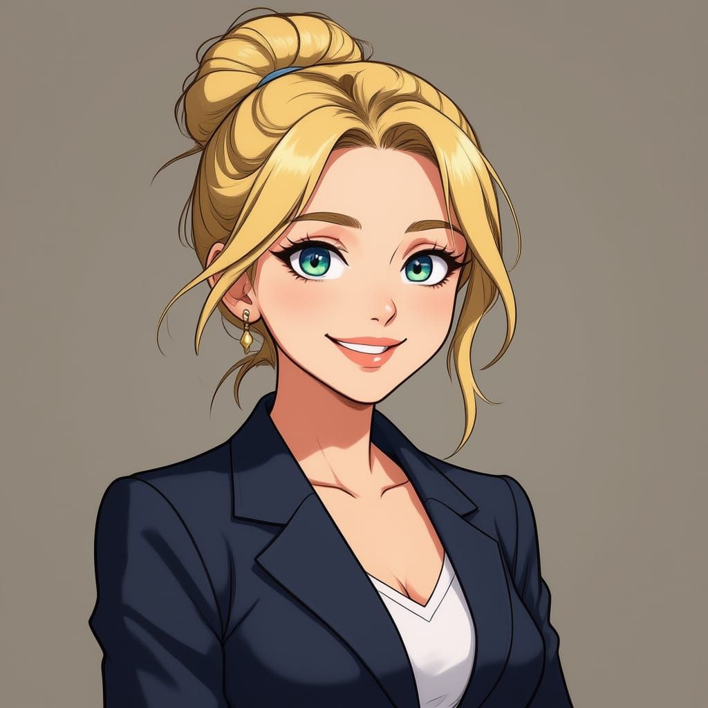 Elegant Anime Woman with Blond Hair Bun