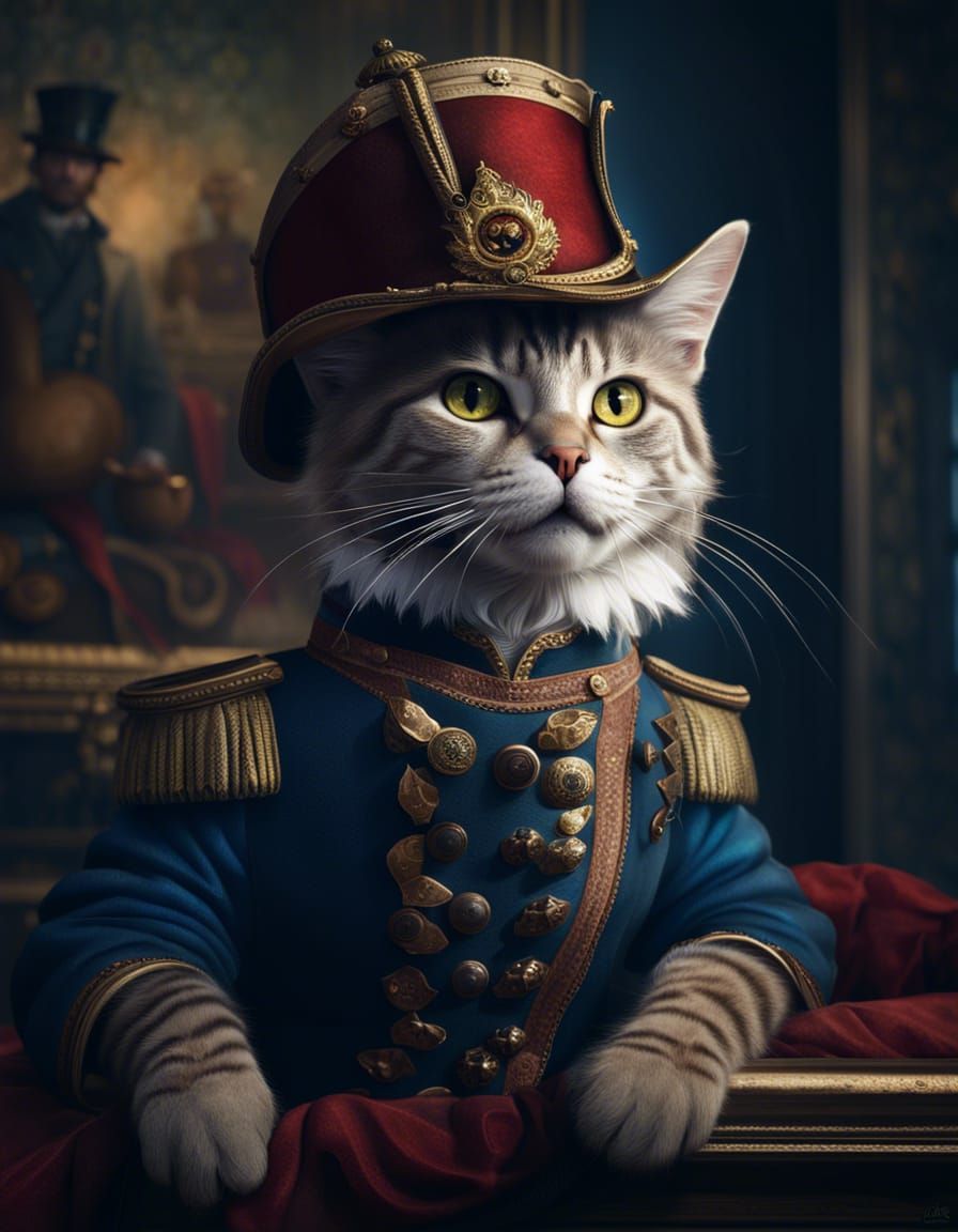 Cat Dressed as Napoleon: Detailed Fantasy Art
