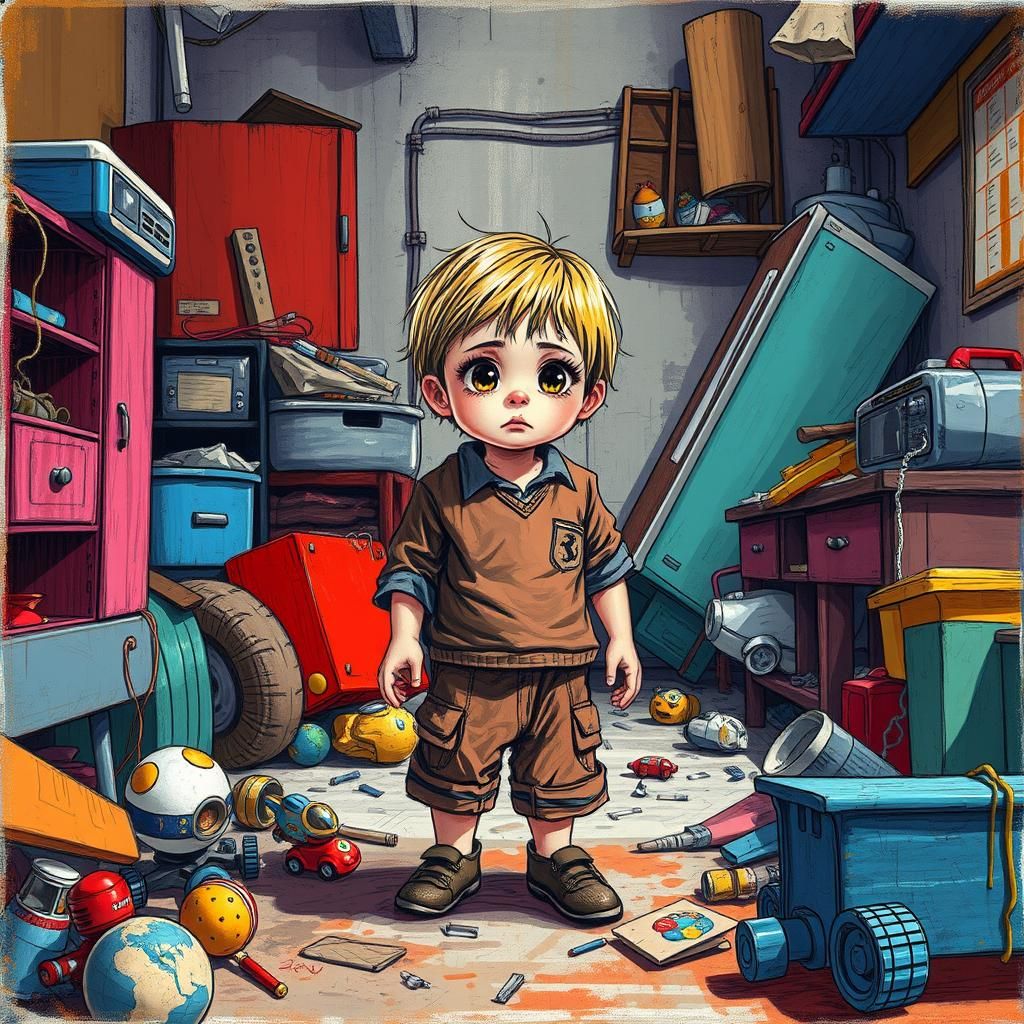 Child with Toy Car in Naive Digital Art Style