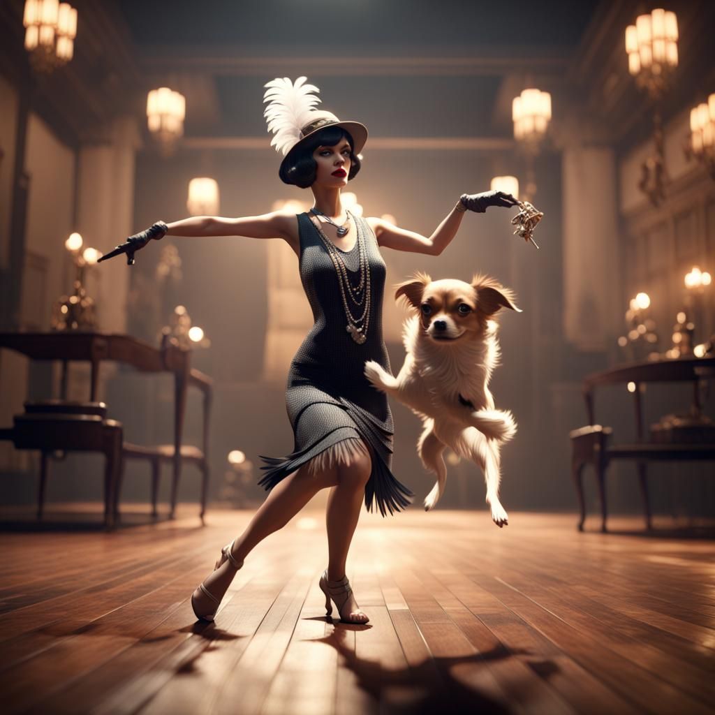 1920s Flapper Dancing with Chihuahua in 3D