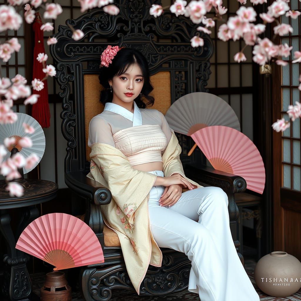 Geisha in Modern Attire with Traditional Japanese Accents
