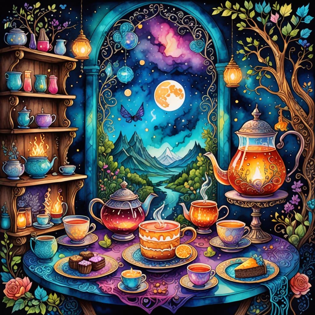 Intricately detailed alcohol ink illustration, Zentangle, fa...