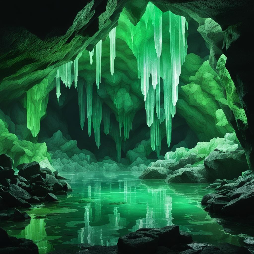 Crystalline Cave with Emerald Highlights