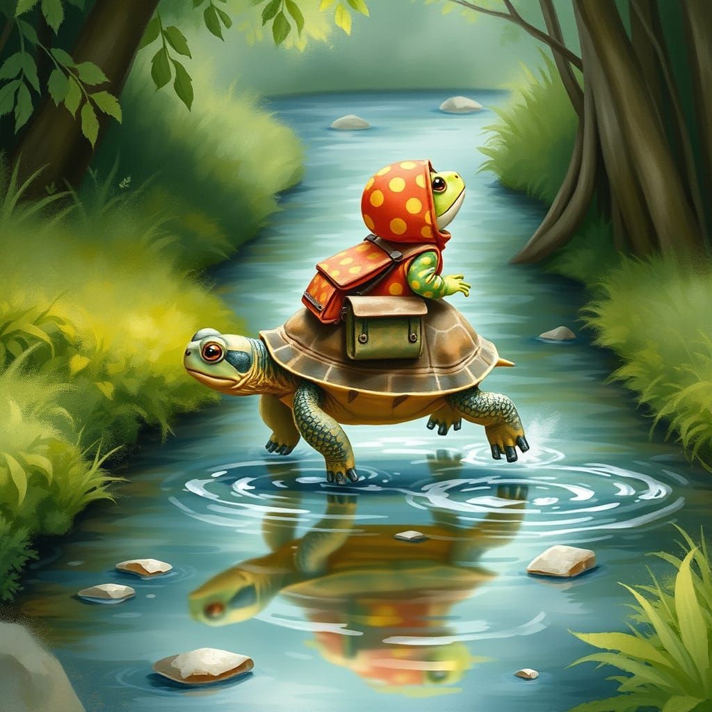 Turtle and Frog Adventure in Potter Style