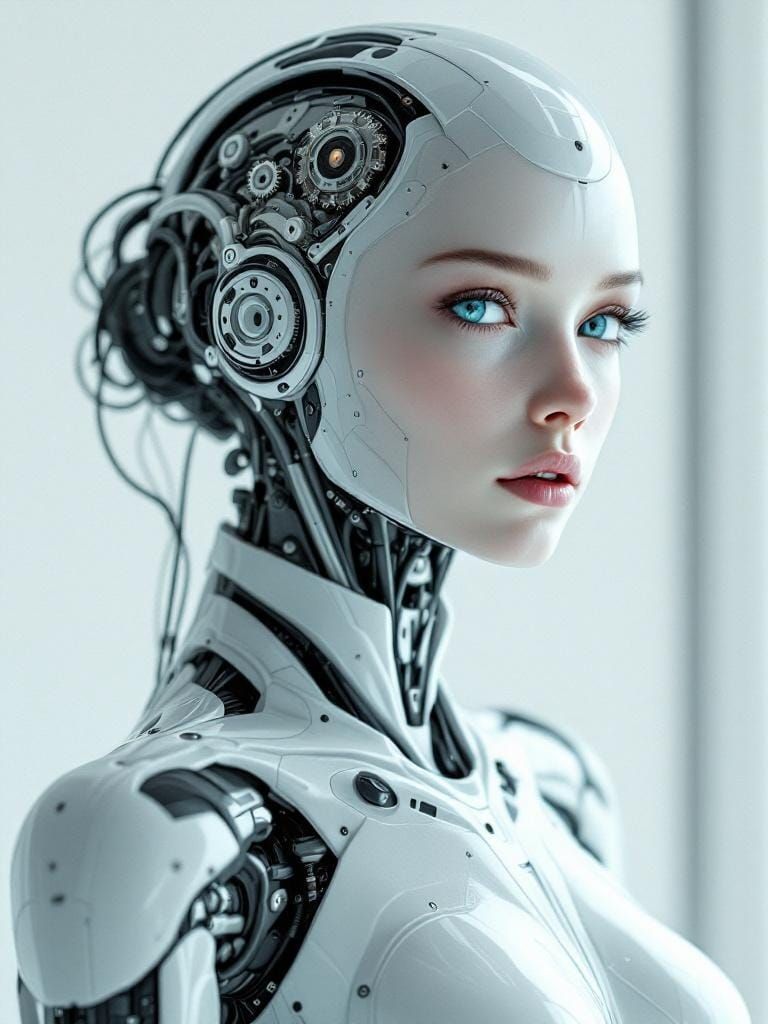 Photorealistic Android with Transparent Limbs in Minimalist ...