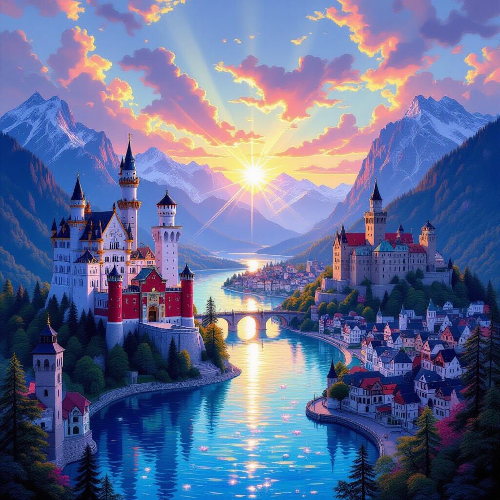 Glass Castles in Sunrise Landscape