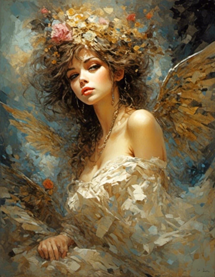 Psychedelic Meadow Portrait in Stamp Style