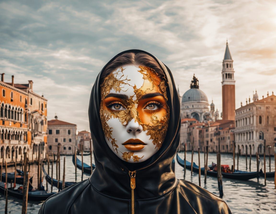 Woman's Face Blends into Venice Autumn Landscape in Double E...