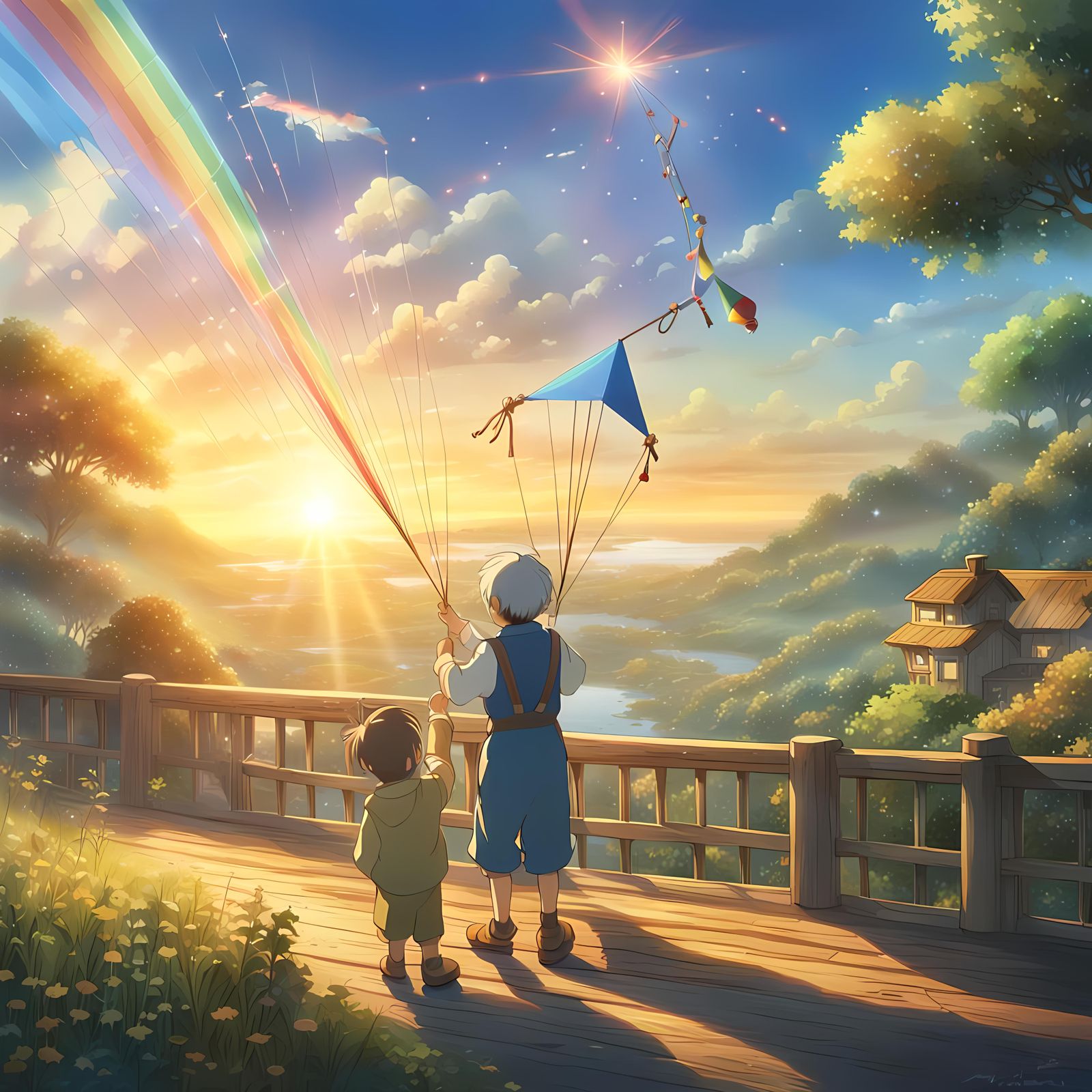 Geppetto Creates Rainbow Kite for Pinocchio: Anime Visual