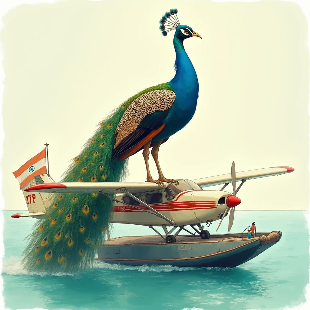 Peacock on Plane Adorned with Indian Flag