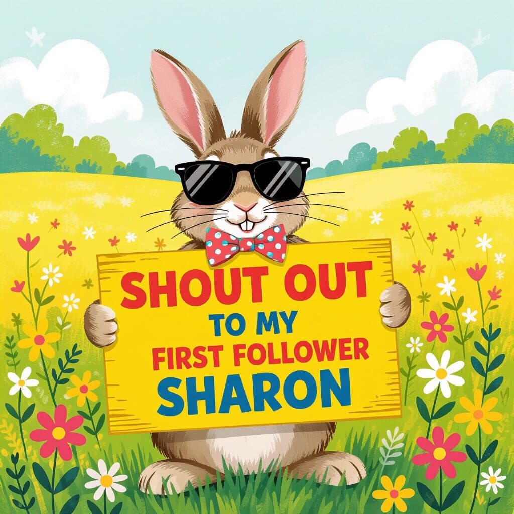 Playful Bunny with Sign in Sunny Meadow