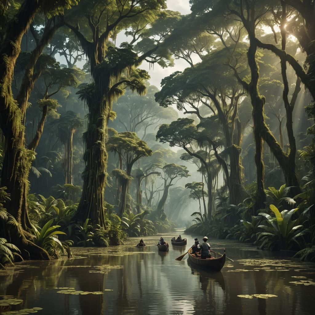 Amazon Canoe Trip: Epic Cinematic Digital Painting
