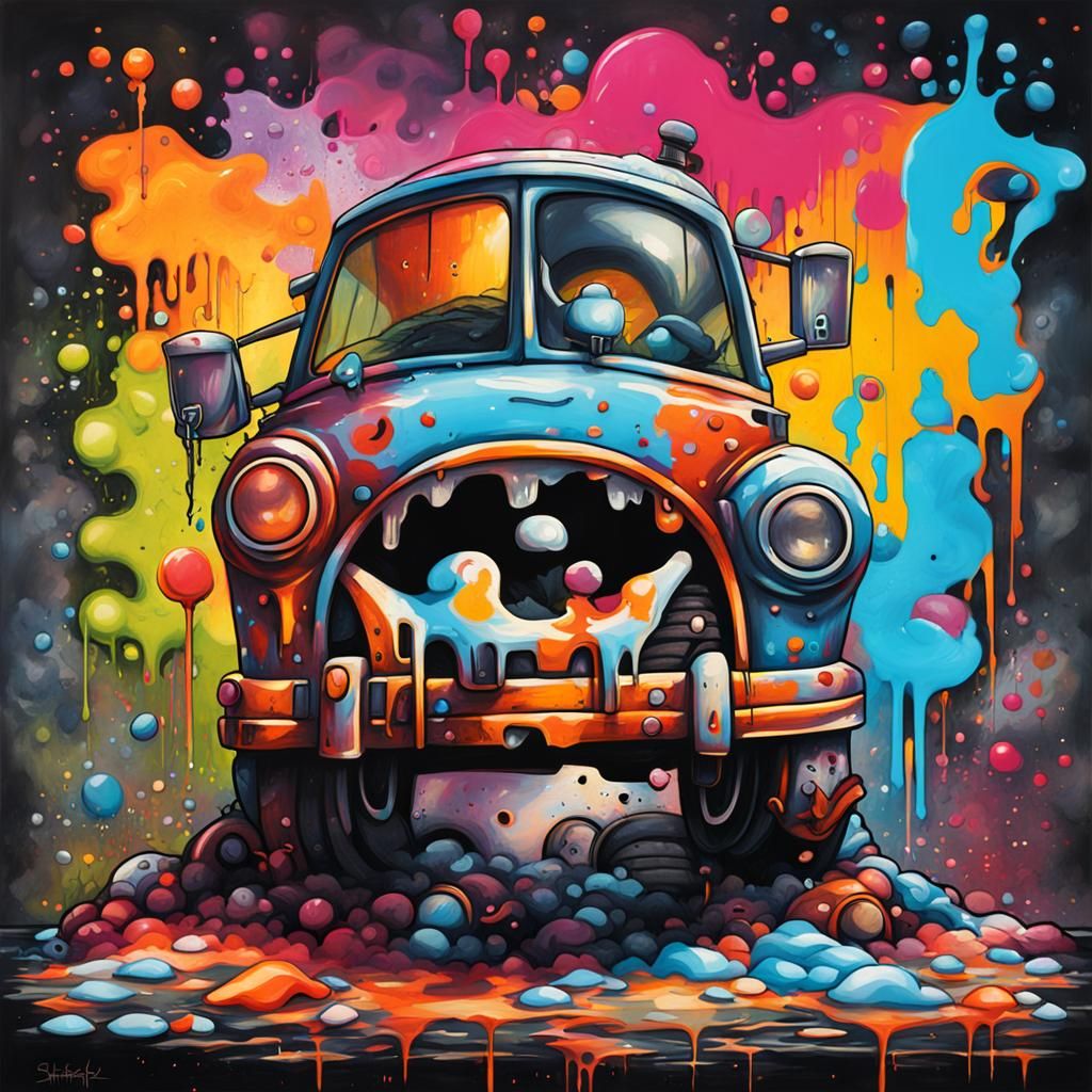Colorful Graffiti Street Art with Oil Gouache Textures