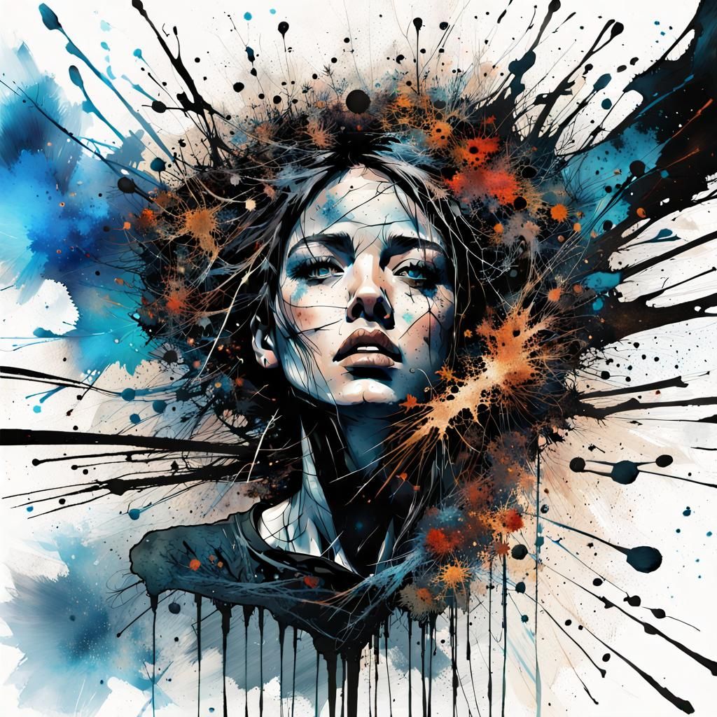 Explosions in Digital Splatter Ink Illustration