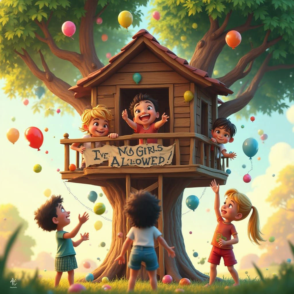 Whimsical Water Balloon Fight from a Treehouse